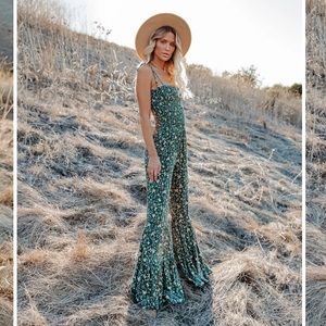 FELICITY FLORAL SMOCKED FLARED LEG JUMPSUIT